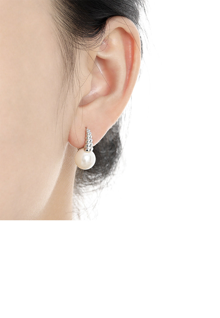 925 Sterling Silver Fashion and Elegant Twist Geometric Earrings with Imitation Pearls