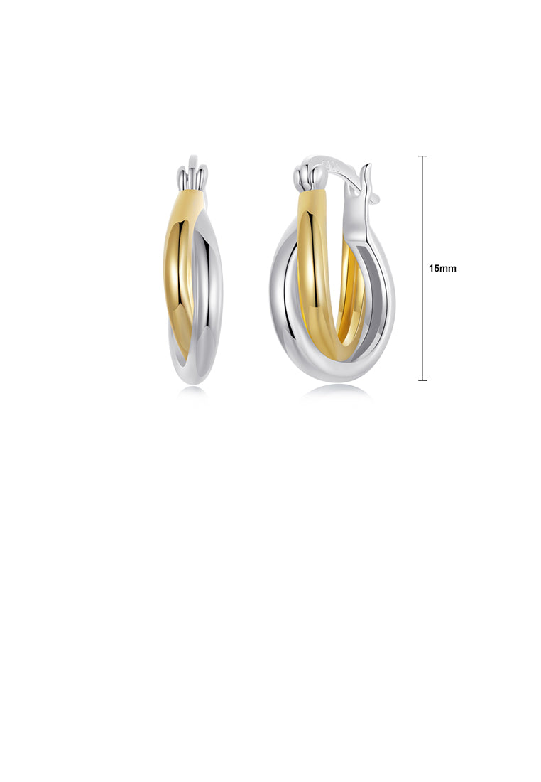 925 Sterling Silver Simple Personalized Two-color Geometric Hoop Earrings