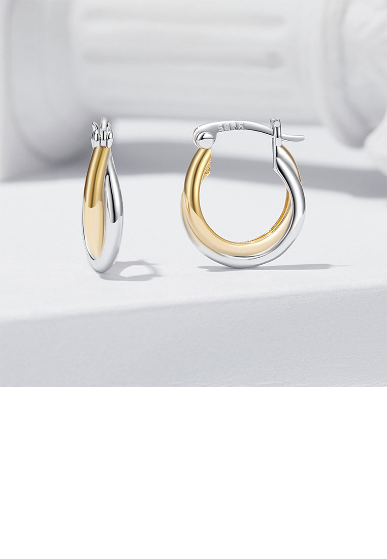 925 Sterling Silver Simple Personalized Two-color Geometric Hoop Earrings
