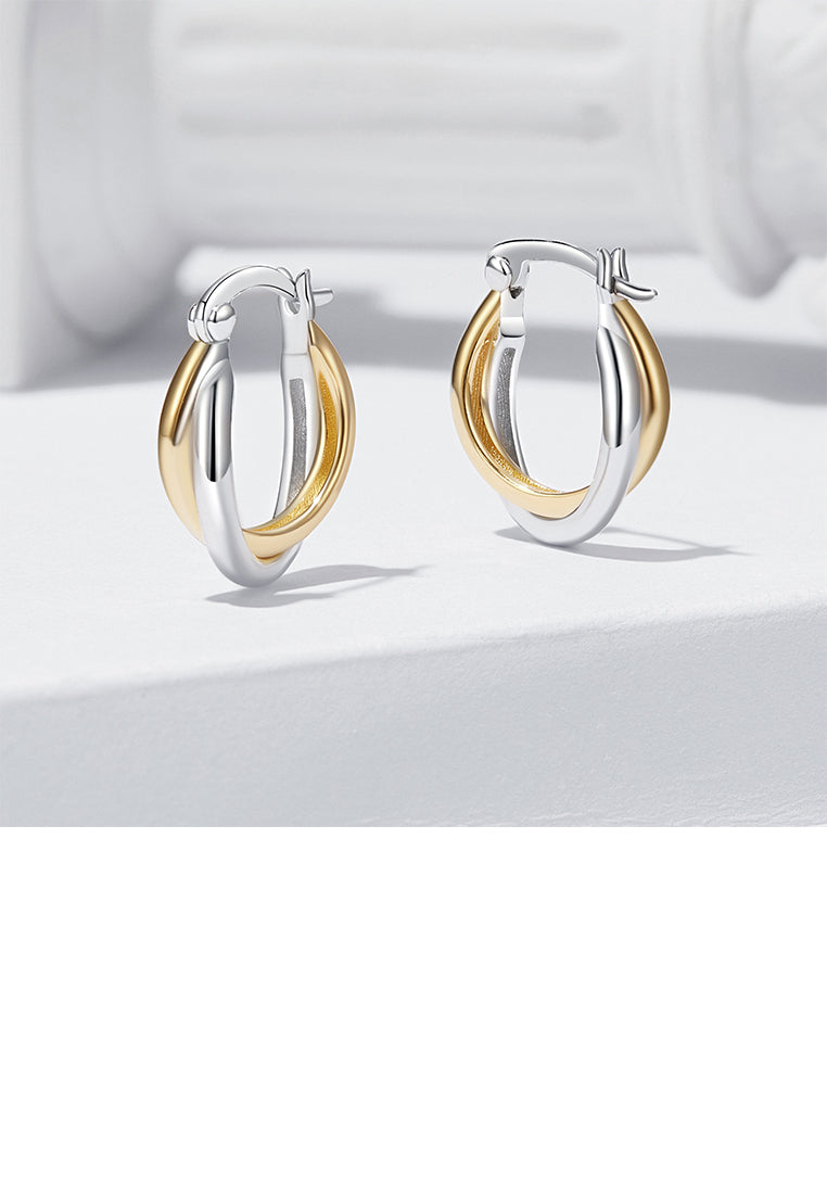 925 Sterling Silver Simple Personalized Two-color Geometric Hoop Earrings