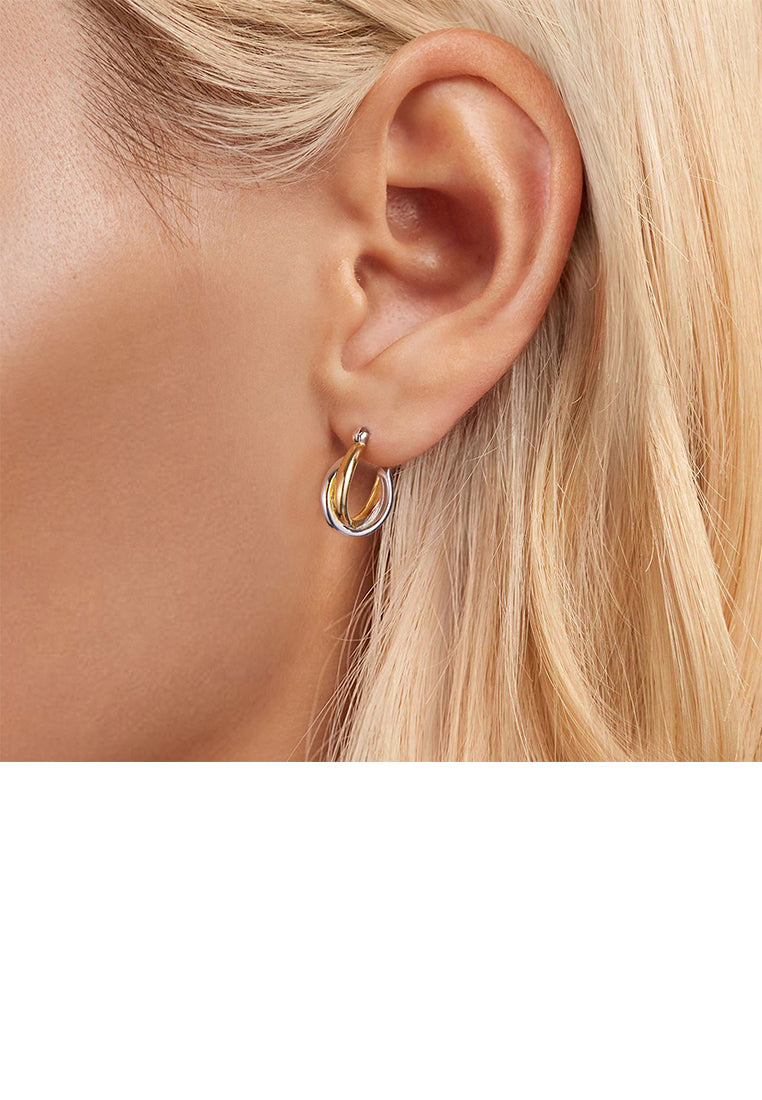 925 Sterling Silver Simple Personalized Two-color Geometric Hoop Earrings