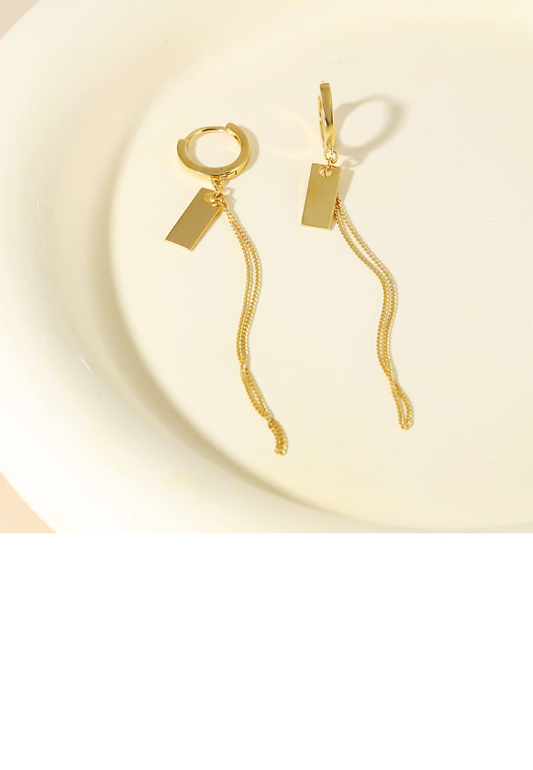 925 Sterling Silver Plated Gold Simple and Fashion Geometric Rectangular Tassel Earrings