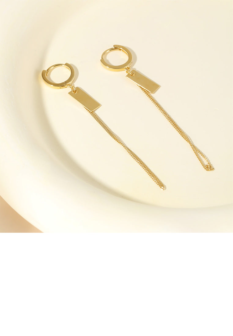 925 Sterling Silver Plated Gold Simple and Fashion Geometric Rectangular Tassel Earrings
