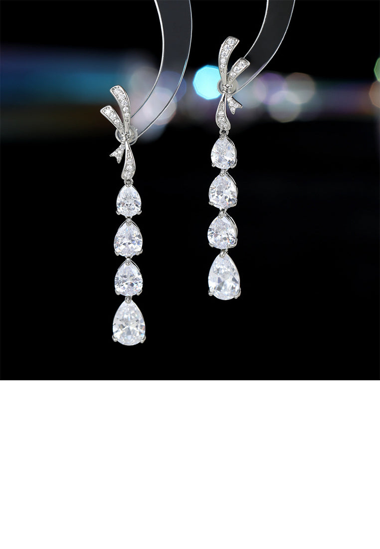 Simple Elegant Ribbon Water Drop-shaped Tassel Earrings with Cubic Zirconia - Luxurious Look