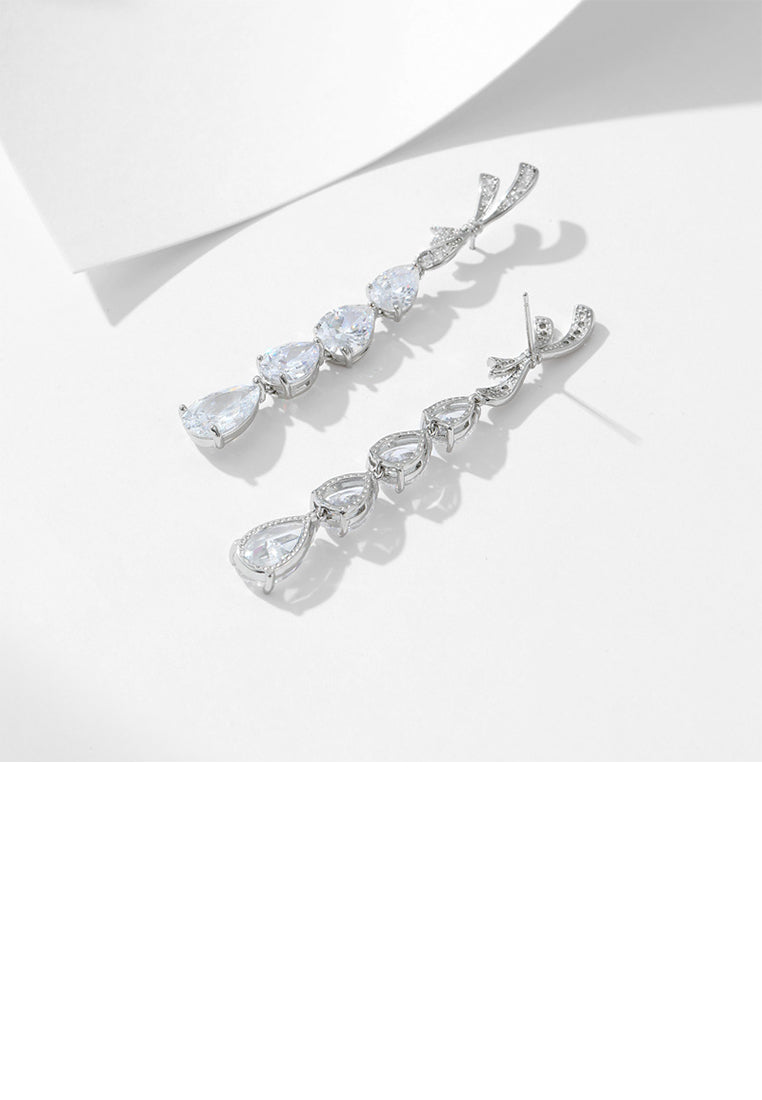 Simple Elegant Ribbon Water Drop-shaped Tassel Earrings with Cubic Zirconia - Luxurious Look