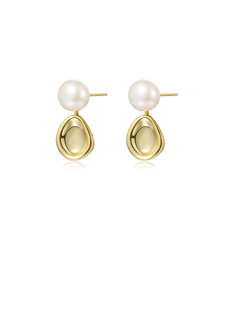 925 Sterling Silver Plated Gold Simple Temperament Freshwater Pearl Irregular Geometric Earrings - Luxurious Look