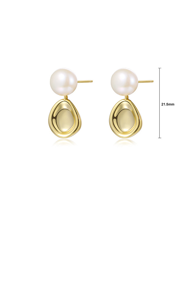 925 Sterling Silver Plated Gold Simple Temperament Freshwater Pearl Irregular Geometric Earrings - Luxurious Look