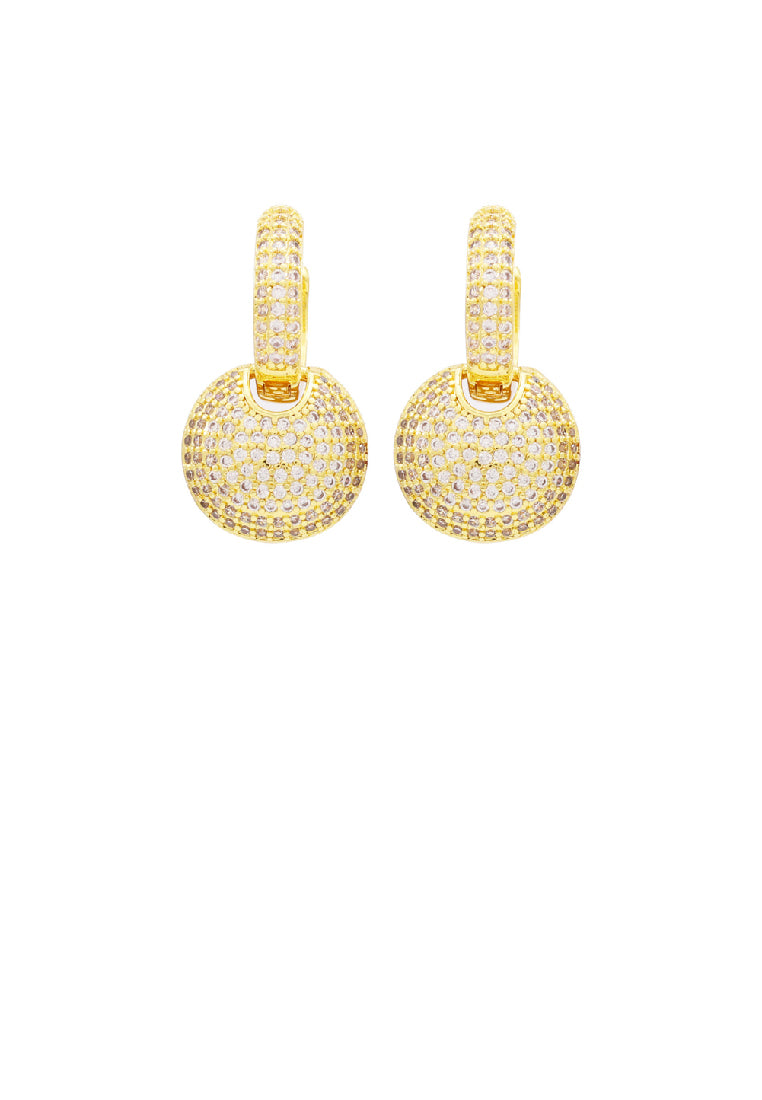 Simple Brilliant Plated Gold Geometric Round Earrings with Cubic Zirconia - Luxurious Look