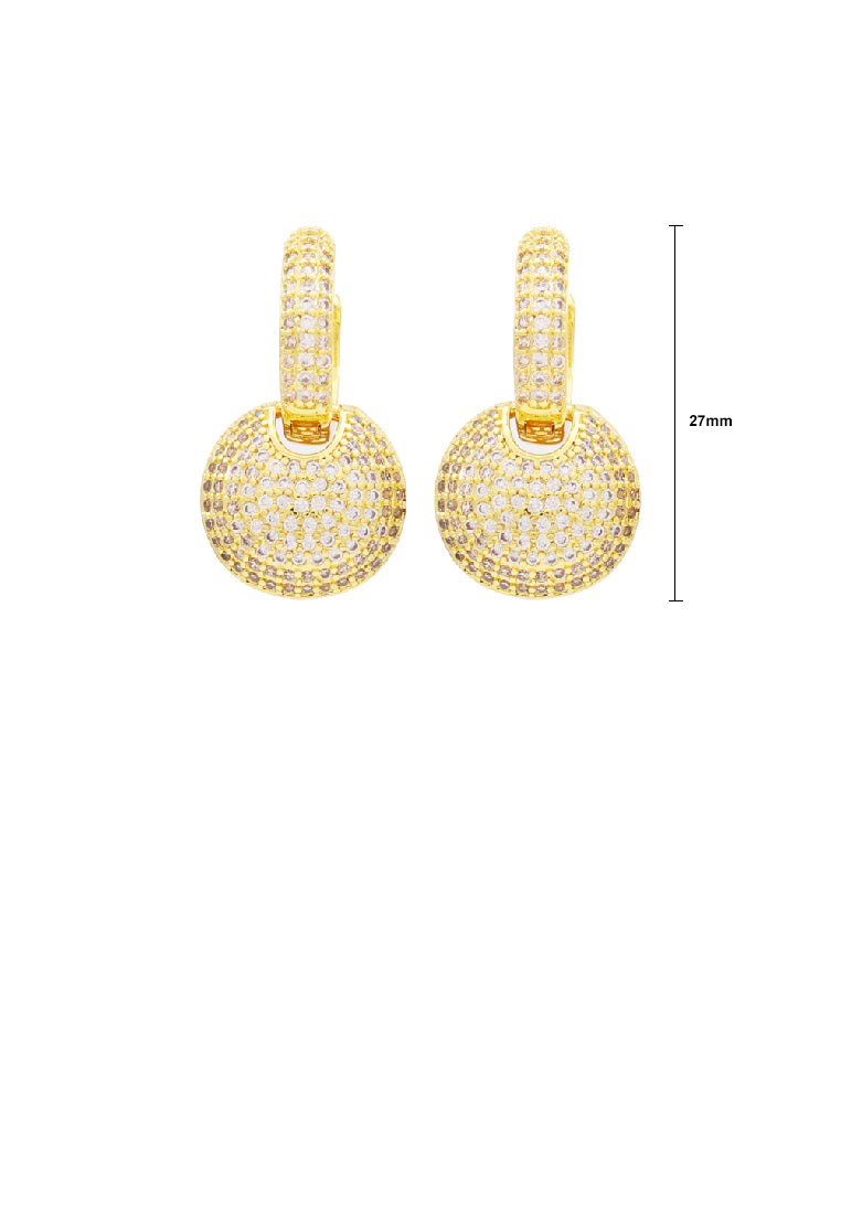 Simple Brilliant Plated Gold Geometric Round Earrings with Cubic Zirconia - Luxurious Look