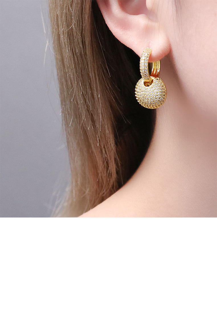 Simple Brilliant Plated Gold Geometric Round Earrings with Cubic Zirconia - Luxurious Look