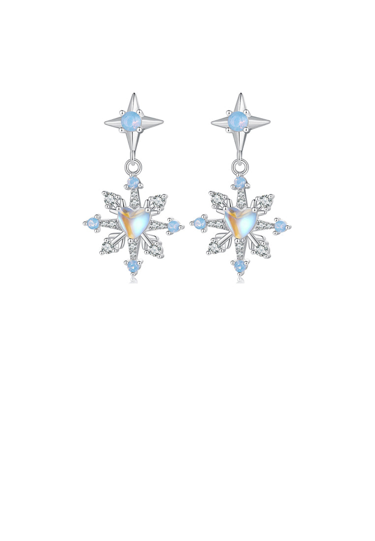 925 Sterling Silver Fashion Snowflake Moonstone Earrings with Cubic Zirconia - Luxurious Look