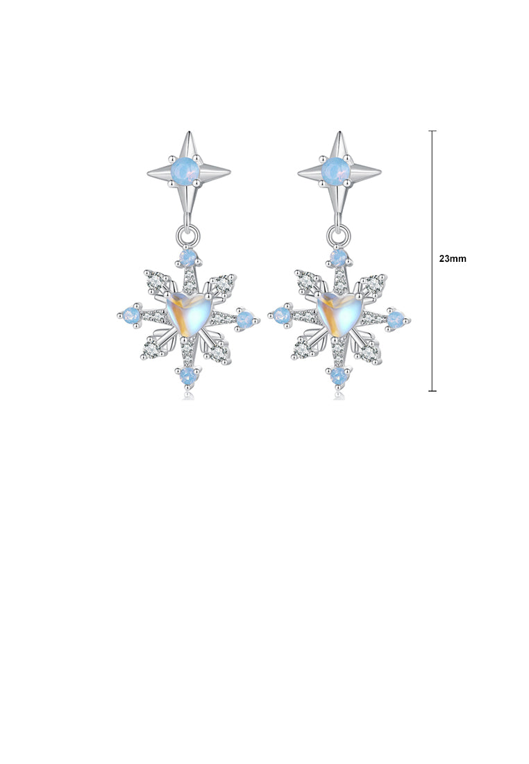 925 Sterling Silver Fashion Snowflake Moonstone Earrings with Cubic Zirconia - Luxurious Look