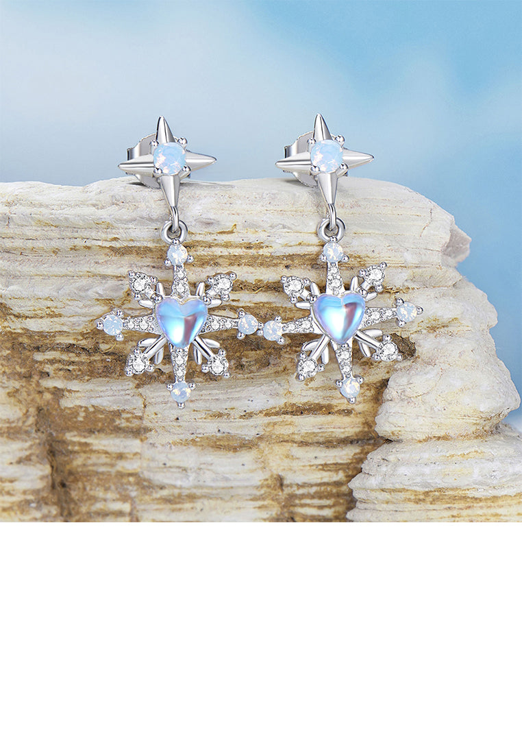 925 Sterling Silver Fashion Snowflake Moonstone Earrings with Cubic Zirconia - Luxurious Look