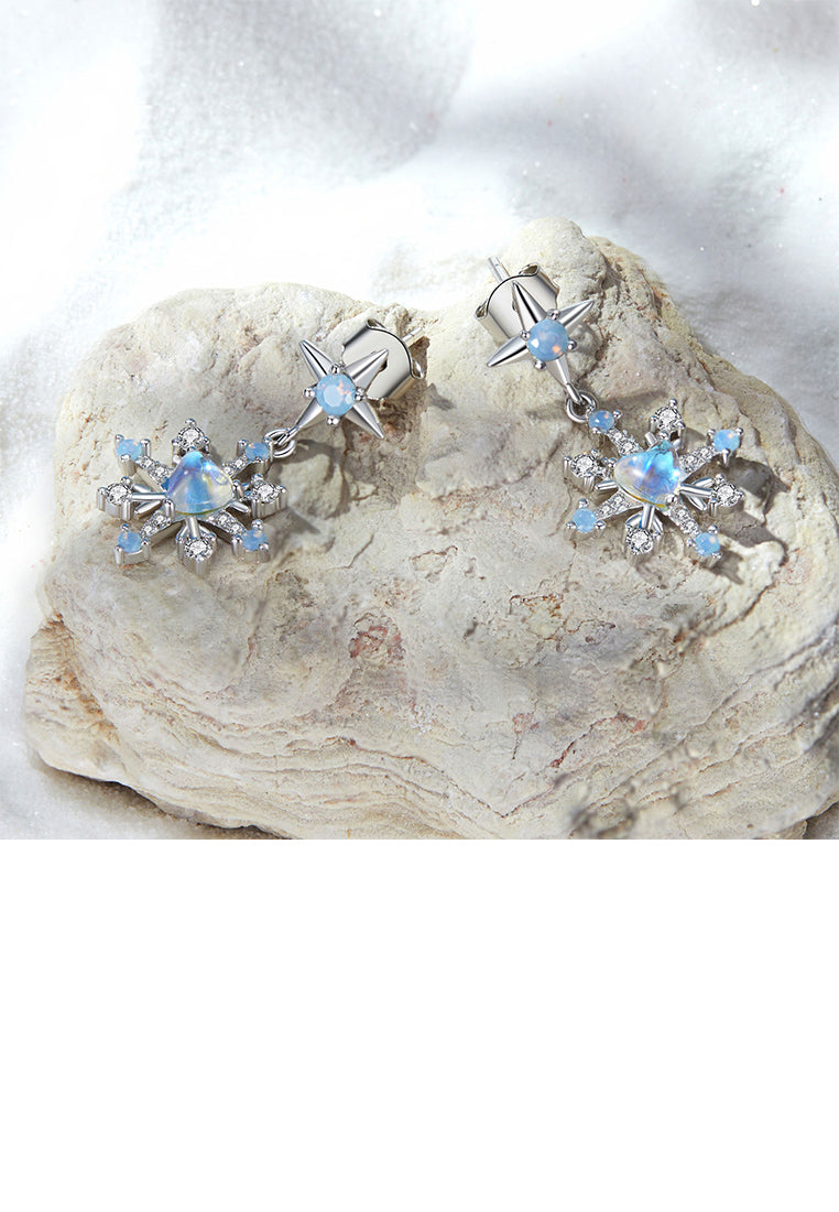 925 Sterling Silver Fashion Snowflake Moonstone Earrings with Cubic Zirconia - Luxurious Look