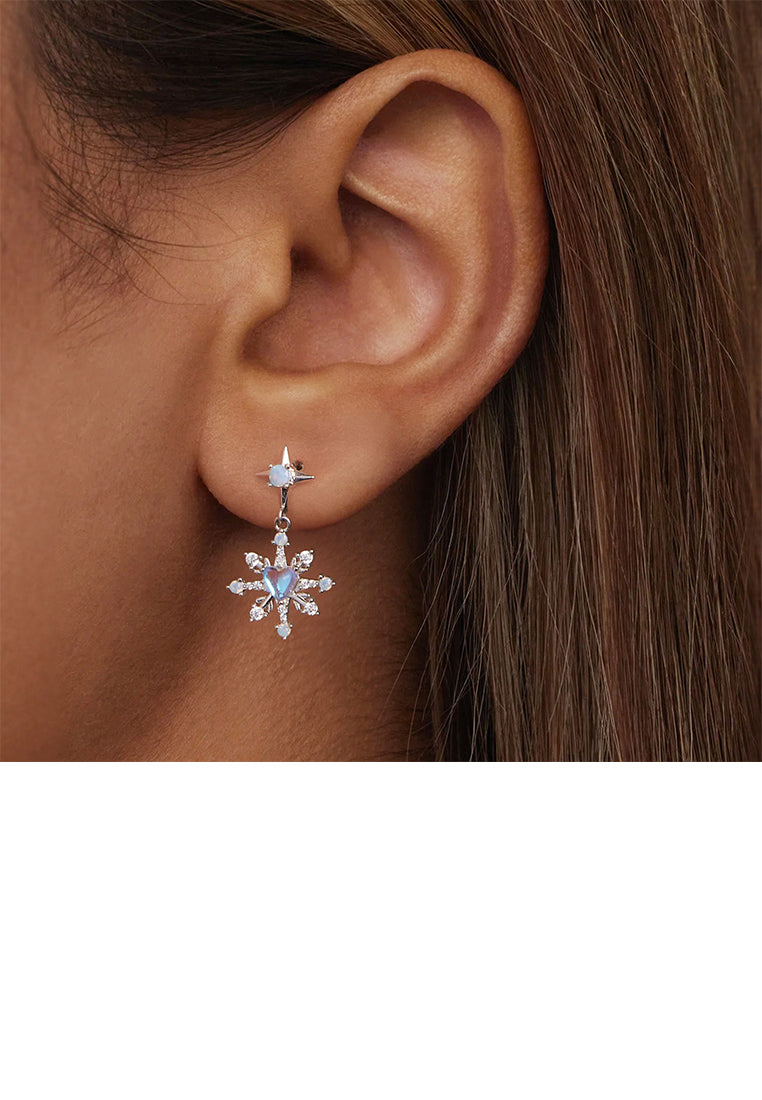 925 Sterling Silver Fashion Snowflake Moonstone Earrings with Cubic Zirconia - Luxurious Look