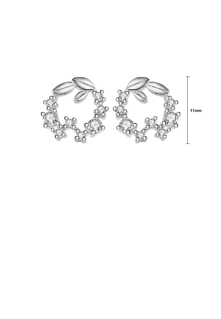925 Sterling Silver Simple Fashion Leaf Circle Stud Earrings with Cubic Zirconia - Luxurious Look