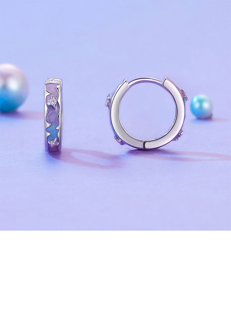 925 Sterling Silver Simple Fashion Star Enamel Geometric Earrings with Cubic Zirconia - Luxurious Look