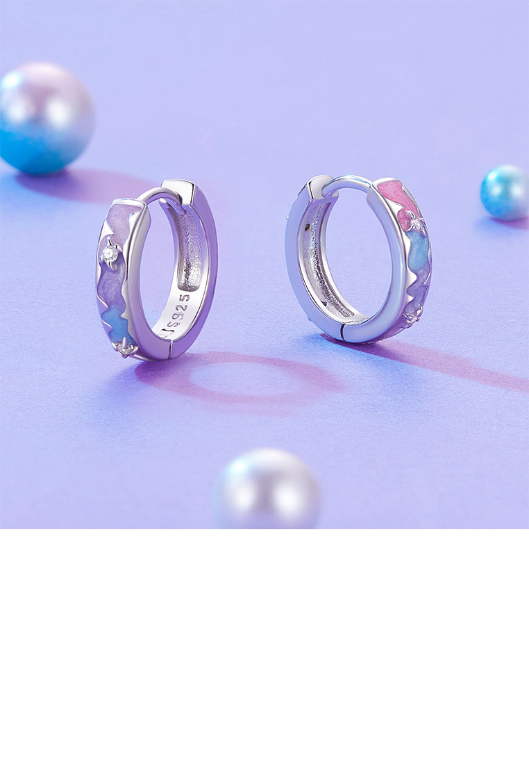 925 Sterling Silver Simple Fashion Star Enamel Geometric Earrings with Cubic Zirconia - Luxurious Look