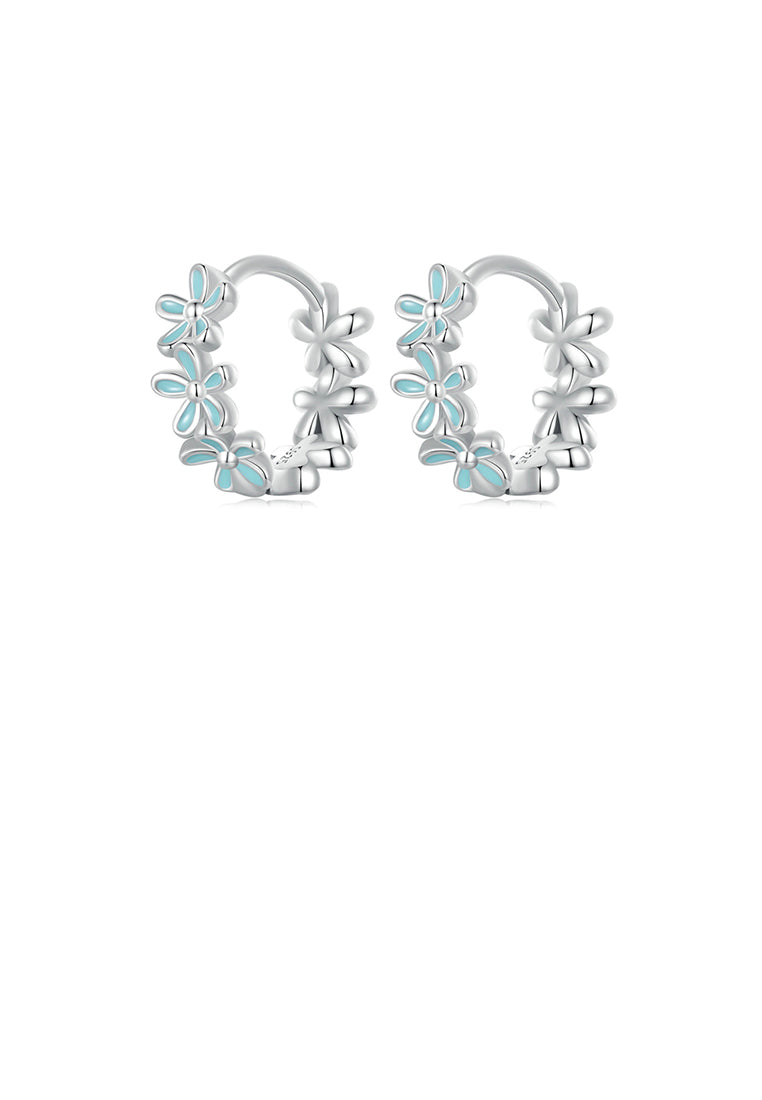 925 Sterling Silver Fashion Temperament Enamel Blue Flower Earrings