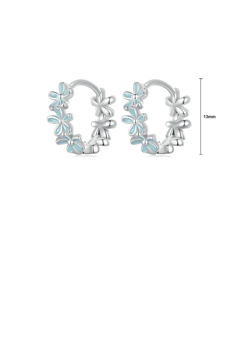 925 Sterling Silver Fashion Temperament Enamel Blue Flower Earrings