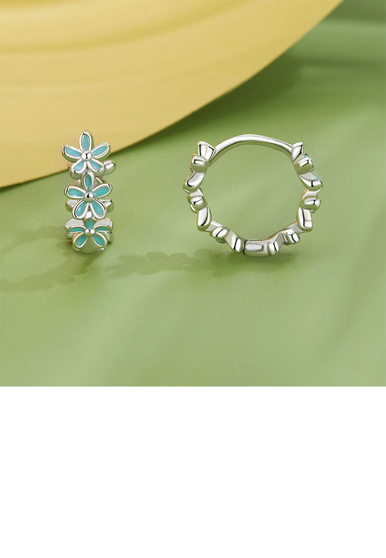 925 Sterling Silver Fashion Temperament Enamel Blue Flower Earrings