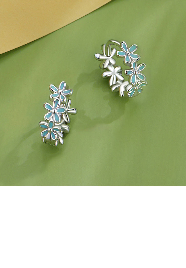 925 Sterling Silver Fashion Temperament Enamel Blue Flower Earrings