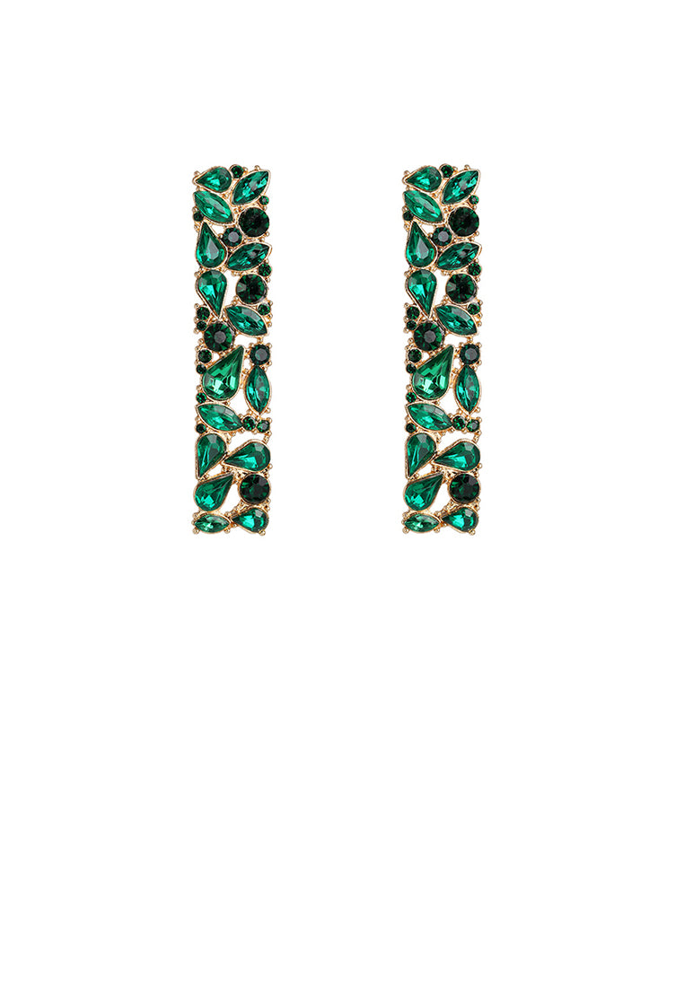 Fashion and Simple Plated Gold Geometric Strip Earrings with Green Cubic Zirconia - Luxurious Look