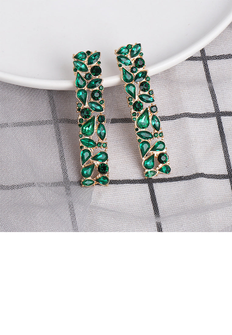 Fashion and Simple Plated Gold Geometric Strip Earrings with Green Cubic Zirconia - Luxurious Look