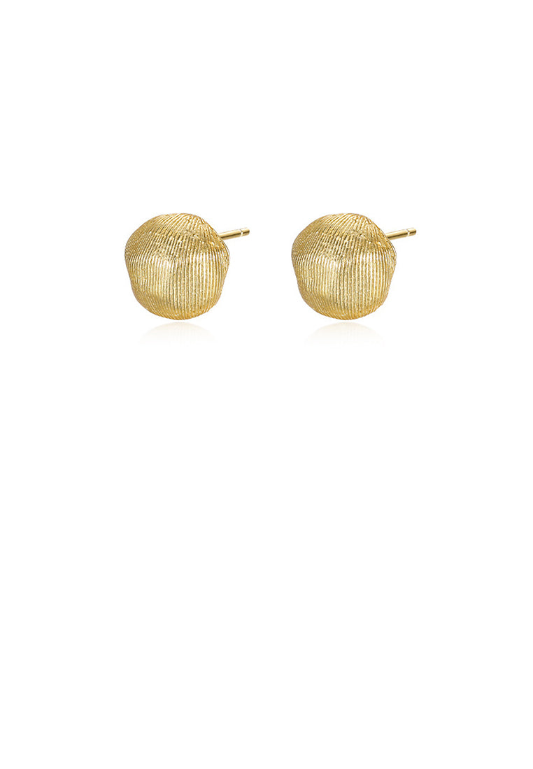 925 Sterling Silver Plated Gold Simple and Fashion Brushed Irregular Round Bead Stud Earrings