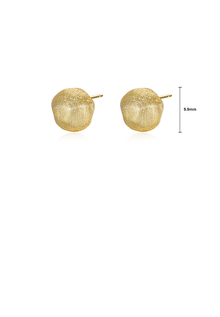 925 Sterling Silver Plated Gold Simple and Fashion Brushed Irregular Round Bead Stud Earrings
