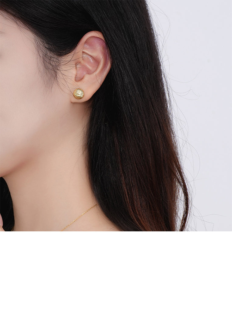 925 Sterling Silver Plated Gold Simple and Fashion Brushed Irregular Round Bead Stud Earrings
