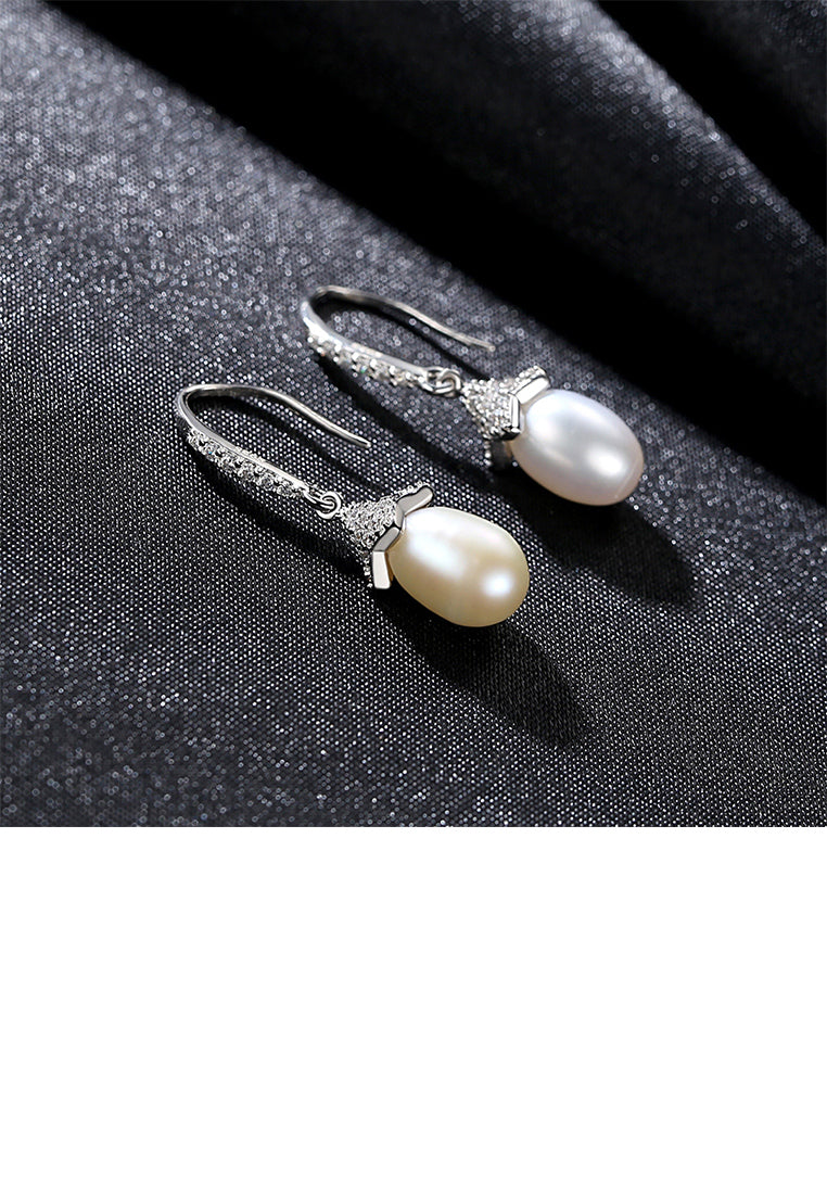 925 Sterling Silver Fashion Water Drop Shape Freshwater Pearl Earrings with Cubic Zirconia - Luxurious Look