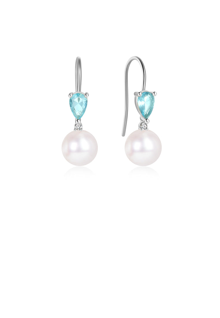 925 Sterling Silver Fashion and Elegant Water Drop-shaped Geometric Imitation Pearl Earrings with Cubic Zirconia - Luxurious Look