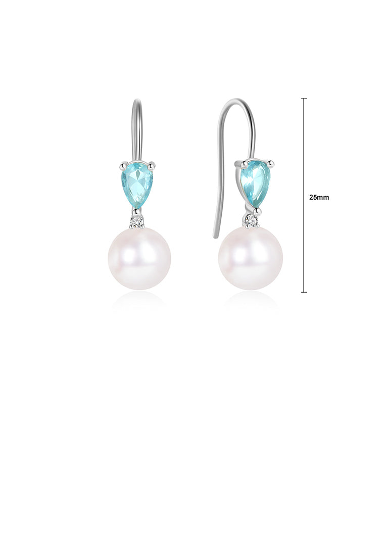 925 Sterling Silver Fashion and Elegant Water Drop-shaped Geometric Imitation Pearl Earrings with Cubic Zirconia - Luxurious Look