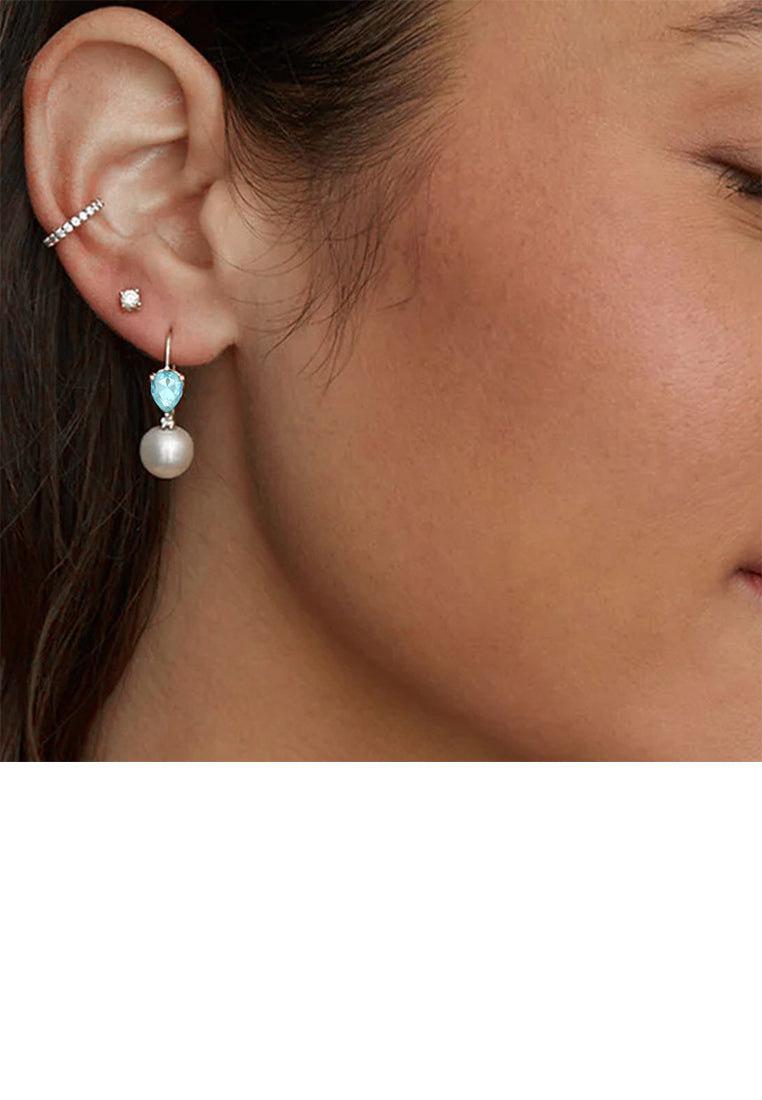 925 Sterling Silver Fashion and Elegant Water Drop-shaped Geometric Imitation Pearl Earrings with Cubic Zirconia - Luxurious Look