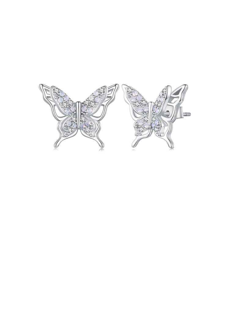 925 Sterling Silver Simple Fashion Butterfly Stud Earrings with Cubic Zirconia - Luxurious Look