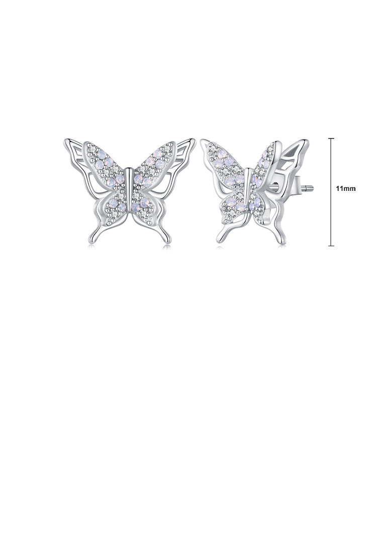 925 Sterling Silver Simple Fashion Butterfly Stud Earrings with Cubic Zirconia - Luxurious Look