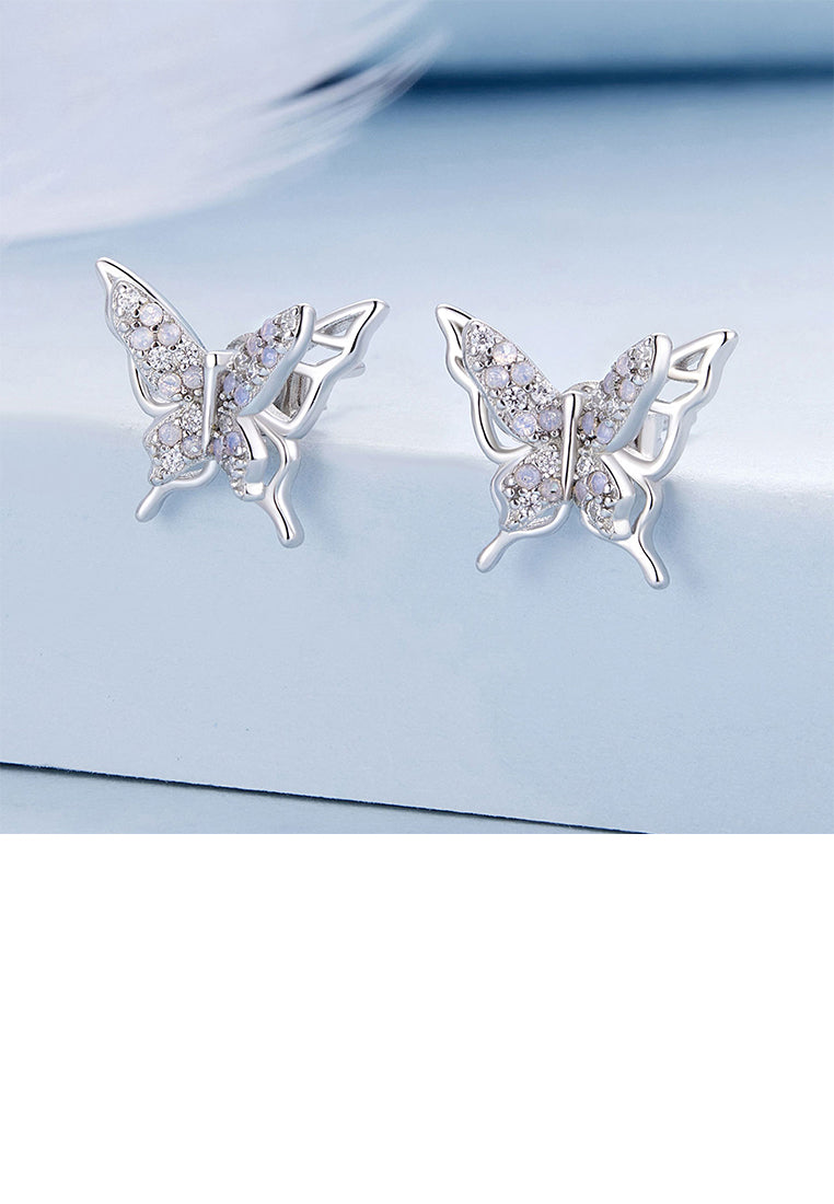 925 Sterling Silver Simple Fashion Butterfly Stud Earrings with Cubic Zirconia - Luxurious Look