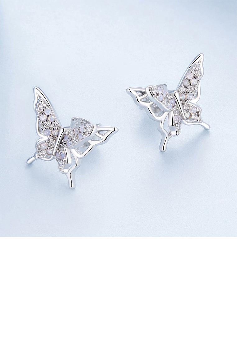 925 Sterling Silver Simple Fashion Butterfly Stud Earrings with Cubic Zirconia - Luxurious Look