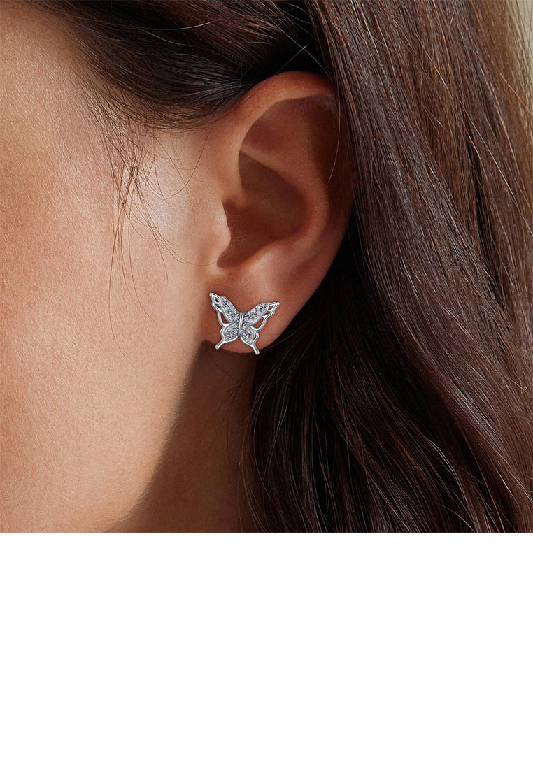 925 Sterling Silver Simple Fashion Butterfly Stud Earrings with Cubic Zirconia - Luxurious Look