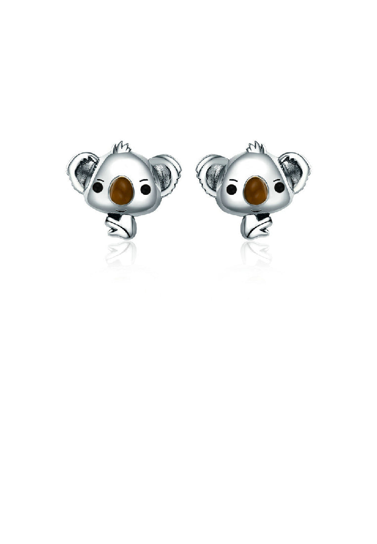925 Sterling Silver Simple Cute Koala Stud Earrings