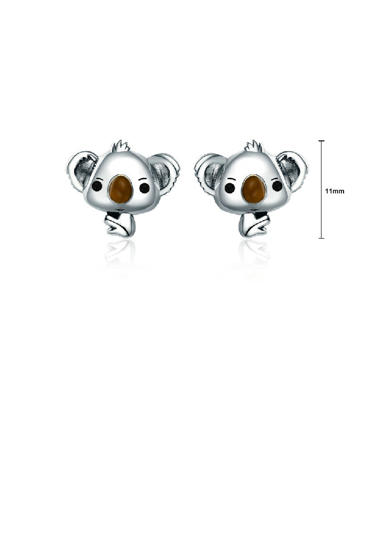 925 Sterling Silver Simple Cute Koala Stud Earrings