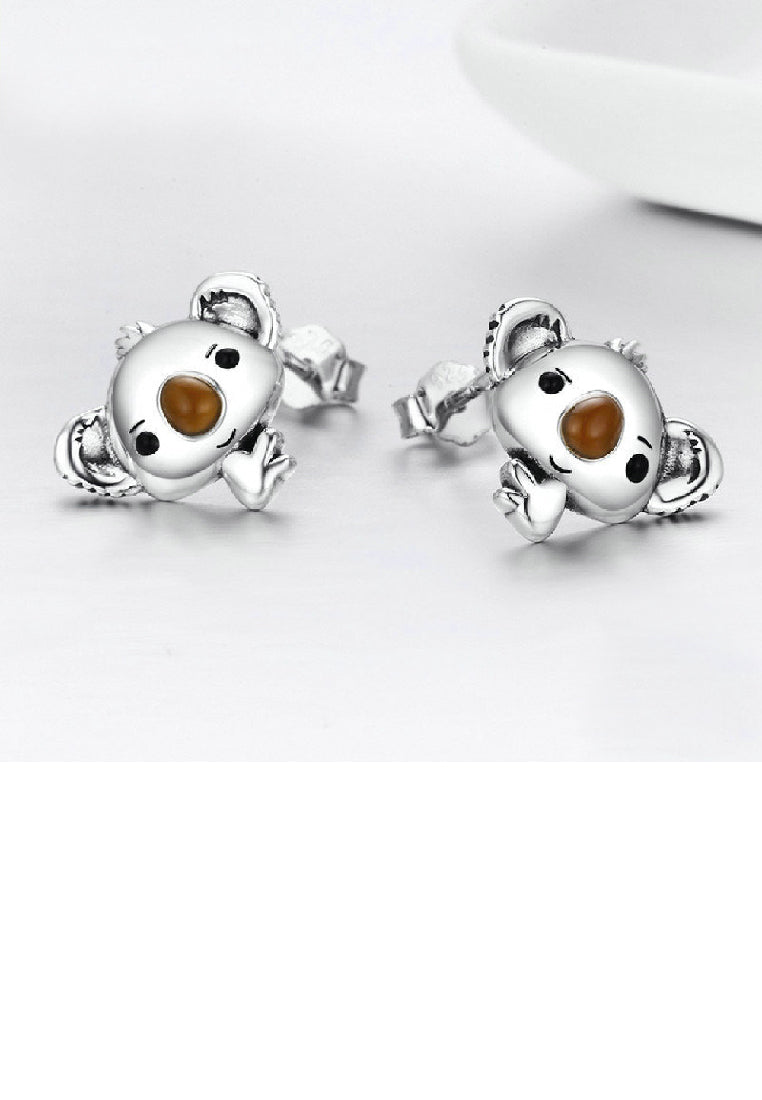 925 Sterling Silver Simple Cute Koala Stud Earrings