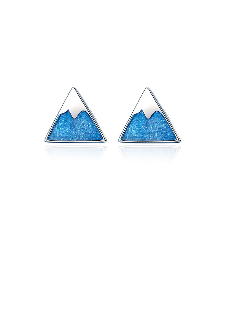 925 Sterling Silver Simple Personality Enamel Snow Mountain Stud Earrings