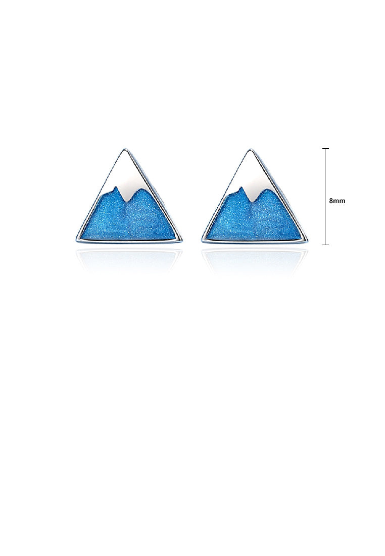 925 Sterling Silver Simple Personality Enamel Snow Mountain Stud Earrings
