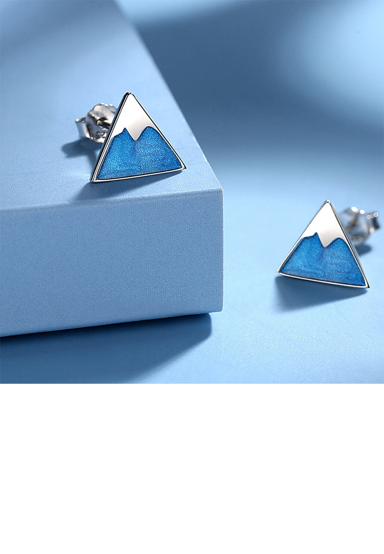 925 Sterling Silver Simple Personality Enamel Snow Mountain Stud Earrings