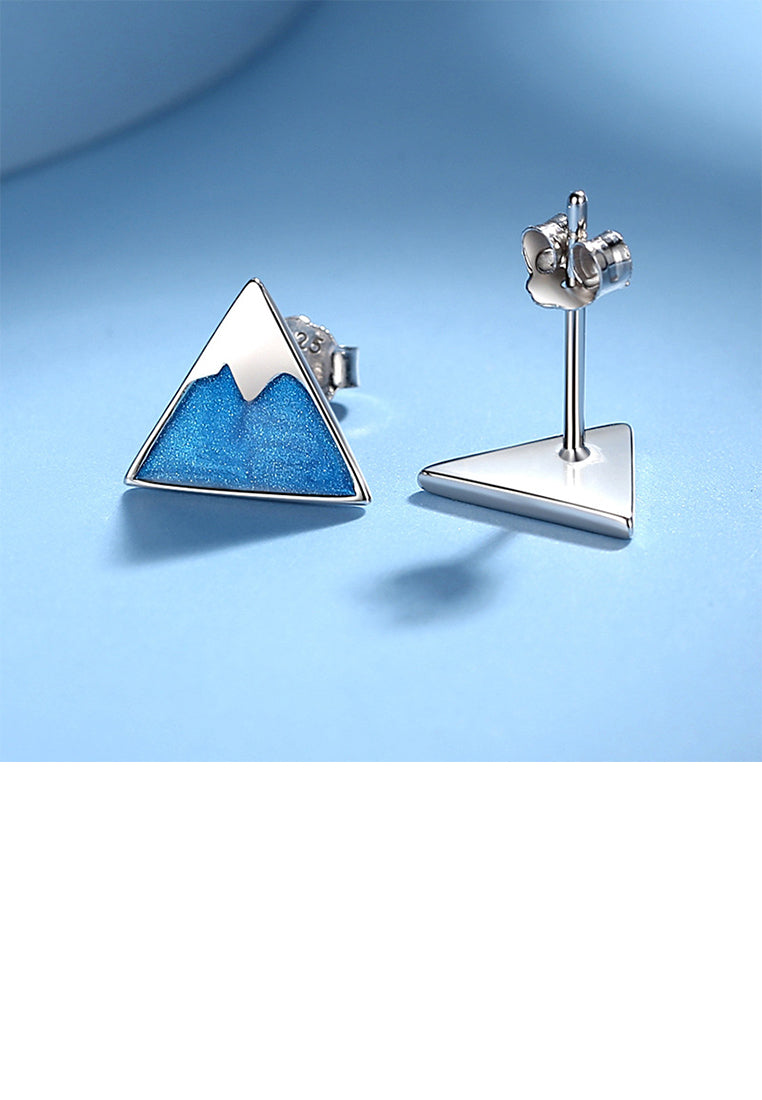 925 Sterling Silver Simple Personality Enamel Snow Mountain Stud Earrings