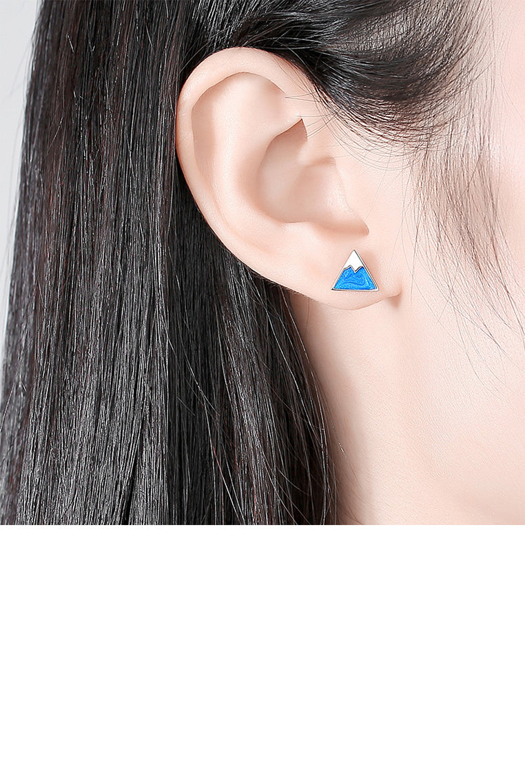 925 Sterling Silver Simple Personality Enamel Snow Mountain Stud Earrings