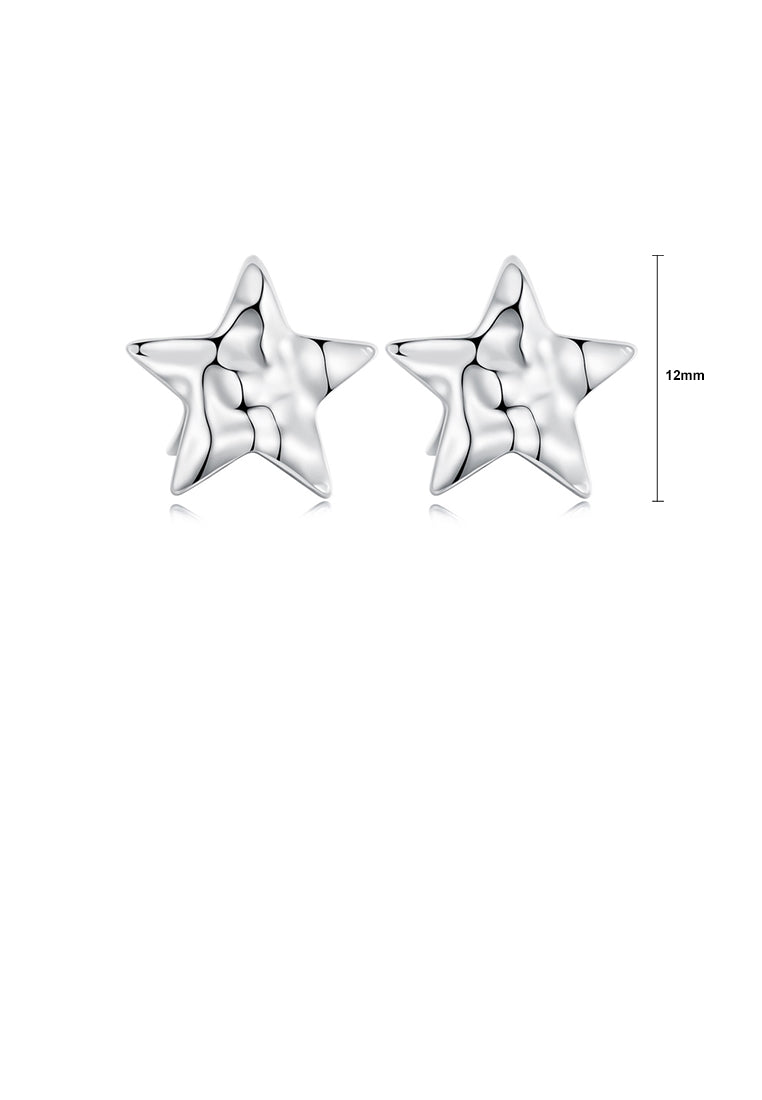 925 Sterling Silver Simple Cute Irregular Pattern Star Stud Earrings