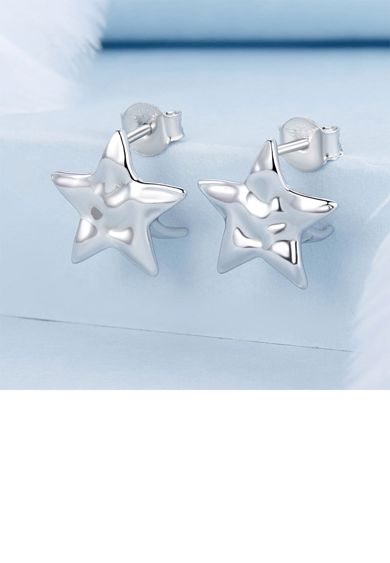 925 Sterling Silver Simple Cute Irregular Pattern Star Stud Earrings
